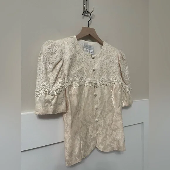 Scott McClintock Vintage Formal Cream Paisley Print Skirt Suit Size 4 - Picture 4 of 13